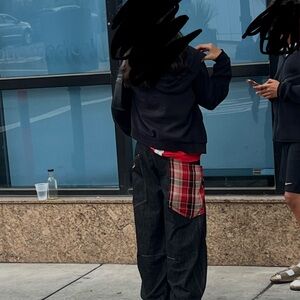 Aelfric Eden Black Jeans with Red Plaid Pocket Accent